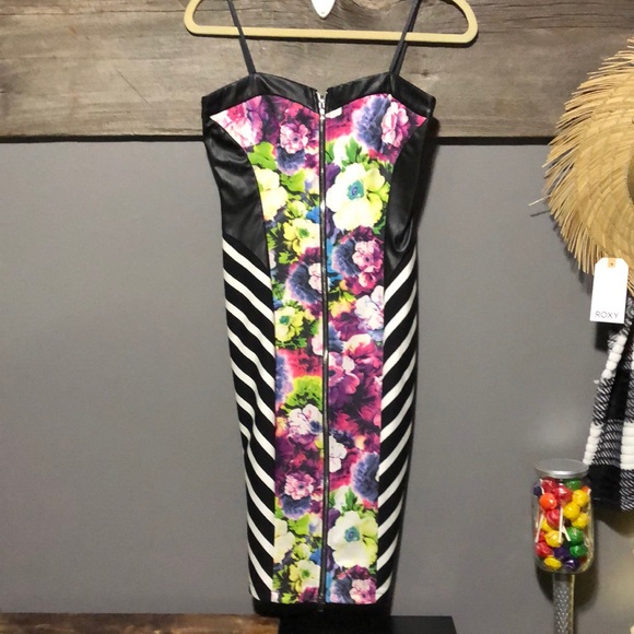 NWOT Mustard Seed funky floral striped strapless dress - Picture 1 of 9